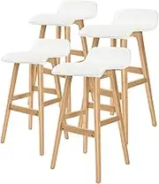 La Bella Sophia Bar Stools Set of 4 – White PU Leather Seat, Plywood Legs, 74cm Height – Mid-Century Scandinavian Style – Footrest, Easy Assembly – Kitchen or Café Use