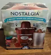 Nostalgia Electric Wooden Ice Cream Maker | 4 Quart | Frozen Yogurt or Gelato