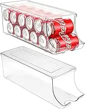 Puricon 2 Pack Soda Can Organizer Dispenser for Refrigerator, Clear Plastic Canned Food Pop Beverage Container Holder Storage Bin with Lid for Freezer Rack Pantry Cabinet Cupboard Kitchen-Standard