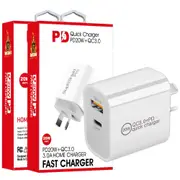 ( 2 Pack) 20W QC3.0 PD + USB SAA Certified SupRShield Fast Charging USB Type C Power Adapter AU Wall Plug For iPhone Samsung Nokia Google Tab iPad