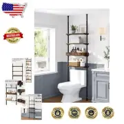 Rustic Brown 4-Tier Over-The-Toilet Storage Shelf - Adjustable & Space Efficient