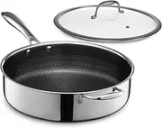 [HexClad] Hybrid Nonstick 5.5-Litre Deep Sauté Pan with Tempered Glass Lid, Stay-Cool Handle, Dishwasher-Friendly, Oven-Safe Up to 480°C, Induction Ready, Compatible with All Cooktops