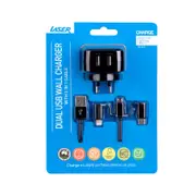 Laser 24W Dual 2.4 A USB AC Charger with 3 in 1 Charging Cable Black