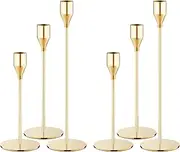 Gold Candle Holders for Taper Candles, Set of 6 Tall Metal Decorative Candlestick Holders for 3/4 inch Thick Candle,Table Mantel Centerpiece for Wedding, Dinning, Party, Anniversary
