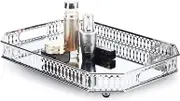 Perfume Tray, Mirror Tray, Vanity Decorative Tray with Rectangle Metal for Dresser Bathroom Bedroom Countertop Organizer, Large Size 13.8" X 9.6" X 2.2", Sliver
