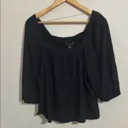 Sanctuary NWT Plus Size Cropped Black Peasant Top sz XXL Minimalist Casual Boho