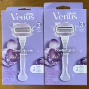 2x Gillette Venus ComfortGlide Freesia Women 3-Blade Razor 1 Handle/2 Cartridges