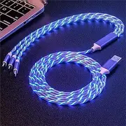 3 in 1 Charging Cable LED Flowing Light Up Multi Micro USB Cable Fast Charging Cord with Micro,Type-C and IP Port, Universal Charger Cable for Most Phones(Blue)