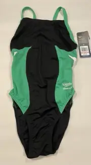 Speedo Endurance+ Racing Cut Flyback Women’s Swimsuit Size 28 NWT Black & Green