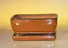 "Aztec Orange Ceramic Bonsai Pot - Rectangle With Attached Humidity/Drip tray...