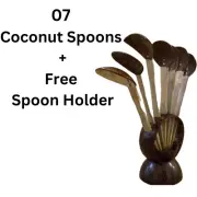 7 COCONUT SHELL SPOONS SET + FREE SPOON HOLDER + FREE SHIPPING KITCHEN EQUIPMENT