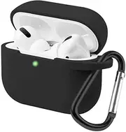 [Parbuned] Apple AirPods Pro Silicone Case with Keychain - Shock Proof, Waterproof & Scratch Resistant AirPods Pro Protective Cover - Anti-Slip, Easy Port Accessibility & Hook Design - Black