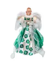 KURT ADLER 10 LIGHT WHITE & GREEN IRISH ANGEL XMAS TREE TOPPER DECORATION UL2226