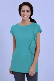 SIMON JERSEY AQUA SIDE FRILL BEAUTICIAN TUNIC BEAUTY SALON SPA FD3060