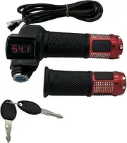 1 Pair EBike Throttle Grip, Universal Electric Bicycle Scooter Twist Handlebar with LCD Battery Voltage Display Key Knock, 12V-84V Electric Bike Throttle Grip for Motorbike Motorcycle E-Bike