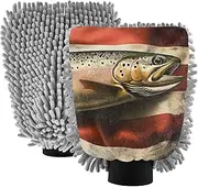 XYMZR Trout America Absorbent Microfiber Car Wash Mitt, Funny Cute Anime Scratch Free for Cars Cleaning, Home Cleaning Mitts, 2 Pack, 10.24” L x 7.09” W