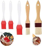 5Pcs Pastry Brushes for Baking, Wooden and Silicone Brush Cooking, Basting Brush Set for Cooking Kitchen Baking Barbecue, Food Stirring