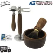 4 Pieces Cut Throat Men's Straight Edge Razor, Brush, Strop Shaving Set/Kit