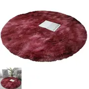 Rainbow Rug Tie Dyed Plush Round Mat Non-Slip Colorful Floor Carpet for Bedroom Nursery Home Decor -Red