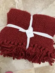 Pottery Barn CARDINAL RED TEXTURED BASKETWEAVE THROW BLANKET ~ CHRISTMAS 50x60