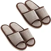 HONMEET 2Pairs Slip Eva Slippers of Linen Summer Footwear for Home and Hotel Use Outer Sole After Shower Bathroom Coffee Color for Men and Women