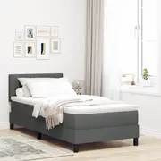 Box Spring Bed with Mattress Dark Grey King Single Fabric, vidaXL Headboard Button Tufted Dark Grey 100 cm Fabric