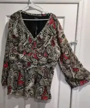 BOB MARCKIE STUDIO TOP BLOUSE 18 W CHIFFON BEADED NWT VINTAGE Paisley