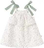 [DAVE & BELLA] DAVE&BELLA Toddler Girls Summer Dress Boho Floral Sleeveless Princess Sun Dress Ruffle Hem Cotton Playwear with Hairband