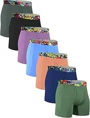 [CHUAKIN] Men's Underwear Boxer Briefs Breathable and Cool with Fly Underwear for Men (4 or 7 Pack), Colorful 7 Pack, Medium