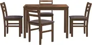 5PCS Stylish Dining Table Set 4 Upholstered Chairs with Ladder Back Design for Dining Room Kitchen Brown Cushion and Black (Antique Oak)