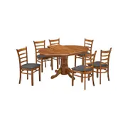Linaria 7pc Dining Set 150cm Extendable Pedestral Table 6 Timber Chair - Walnut