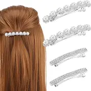 [Xinjoduz] Pack of 4 Hair Clips Silver Glitter Rhinestone Hair Clips Women's French Hair Clip Vintage Crystal Hair Clips Glitter Snap Hair Clips for Women Thin Thick Hair