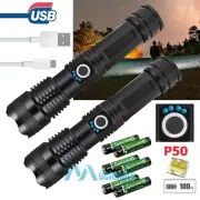 2X Adjustable Ultra Bright Flashlight 990000Lumens USB Rechargeable P50 Torch