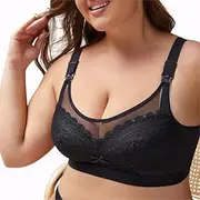 [MARUYUKI] Plus Size Nursing Bra, Wireless Maternity Bralette with Mesh Cups, Back Closure