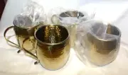 Oneida 16 oz Hammered Moscow Mule Mugs, Gold PVD Stainless Steel Set of 4 - New