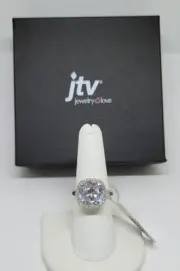 JTV Bella Luce Sterling Silver Split Shank Halo Engagement Ring ~ Size 8