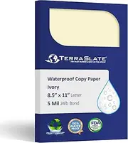 TerraSlate Waterproof Paper, Rip-Proof Colored Paper, Ivory, 25 Sheets, 5 Mil (24lb Bond), 8.5" x 11", Laser Printer and Copy Machine Compatible