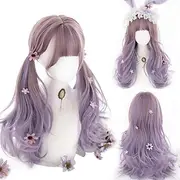 Long Ombre Colorful Synthetic Cosplay Lolita Harajuku Wig With Bangs Natural Wavy Wigs Pink Purple Blue Daily Wigs Halloween Wigs