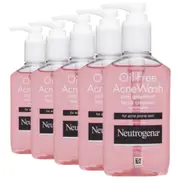 5 x Neutrogena Oil Free Acne Wash Pink Grapefruit Facial Cleanser 175ml