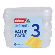Decor Tellfresh 500 ml Plastic Square Food Storage Container 3 Pack