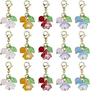 [SUNNYCLUE] 1 Box 30Pcs Flower Stitch Marker Knitting Markers Charms Bulk Glass Malaysia Jade Colorful Gold Floral Locking Lobster Claw Clasps Charm for Weaving Quilting Jewelry DIY Crafts Accessories