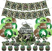Army Military Theme Banner Set,Army Soldier Birthday Party Decorations, Camo Hero Theme, Balloons, Banner, Cupcake Toppers Green Camouflage Decorations for Military Soldier Themed Party