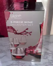 Lifestyle Products 5 Piece Wine Decanter Set 1 Decanter(1800ml) 4 Glasses 500ml