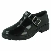 Girls Clarks T-Bar School Shoes - Loxham Shine