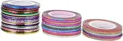 WOFASHPURET 50Rolls Self Adhesive Nail Art Striping Tape Line Stickers for DIY Manicure Decor Assorted Glitter Colors for Home Nail Decoration and