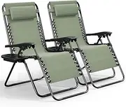 Nestl Zero Gravity Chairs Set of 2, Patio Lounge Chair Outdoor with Pillows & Cup Holder Trays - Sage Green