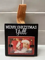 Mud Pie Wood Ornament MERRY CHRISTMAS Y’ALL Photo Frame NWT