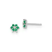 14K White Gold Polished Emerald u0026 Real Diamond Post Earrings