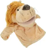 KOMBIUDA Cartoon Animal Hand Puppet with Movable Mouth Plush Lion Puppet for Interactive Parent Play Fun Learning Tool for Motor Skills and Communication