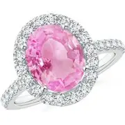 Oval Pink Sapphire Halo Ring with Diamond Accents